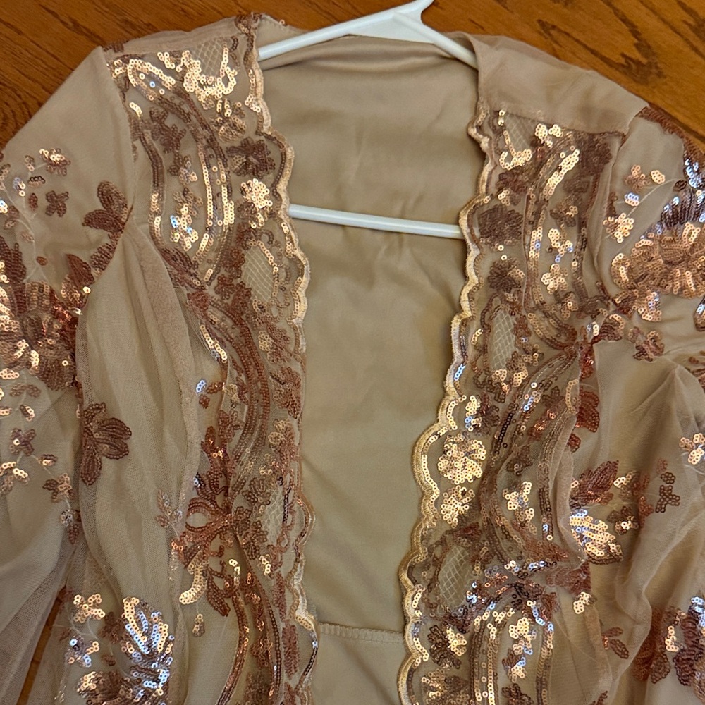 Trendy Boutique Beige and Brown Embroidered blazer and short set - Picture 2 of 5